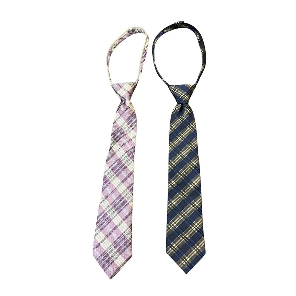 Lot of 2 XMI Zipper Ties Youth Size – Plaid Purple & Blue – Excellent Condition